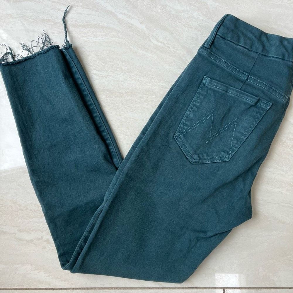 Mother Denim Women's High Waisted Looker Ankle Fray Teal/Blue Size 28